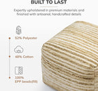 Anji Mountain Artisan Crafted Cotton Blend Pouf Ottoman | Versatile Floor Seating & Footstool for Living Room | Modern Boho Home Décor Accent | Filled Pouffe