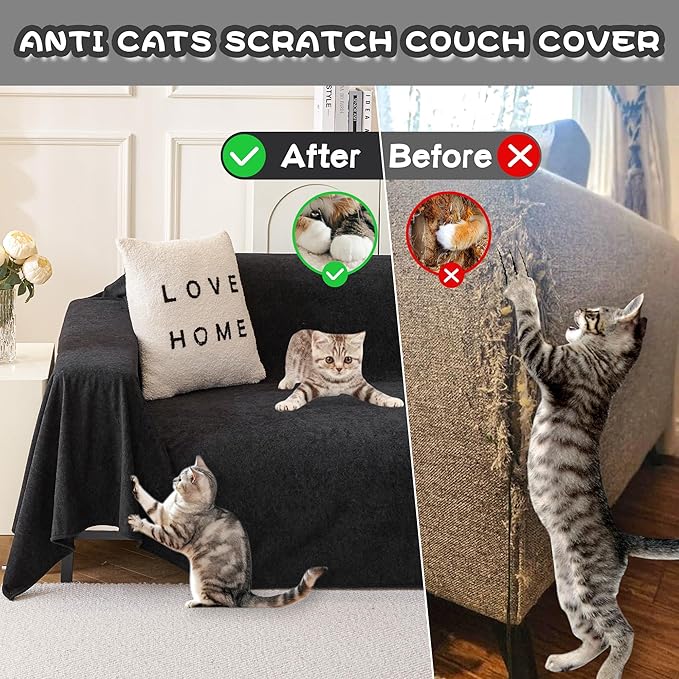 MYSKY HOME Black Couch Covers for Reclining Couch, Non-Slip Sectional Sofa Cover for Dog, Couch Covers for Sofa, Pet Couch Protector, Chair Covers Sofa Slipcovers Washable Furniture Covers, 71"x 91"