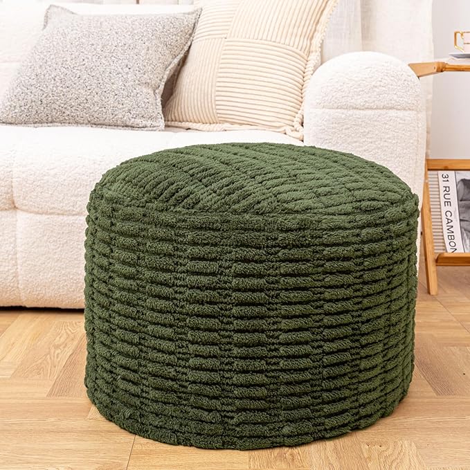 Handmade Unstuffed Ottoman Pouf Cover – Versatile Storage Footstool & Floor Pouf for Living Room, Bedroom, or Wedding Decor | 20" Diameter x 14" Height | Filler Not Included (Green)