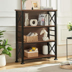 HOMBAZAAR 4-Tier Small Bookshelf, 35.4 Inch Short Book Shelf with Sturdy Metal Frame & Wood Shelves, Rustic Brown Industrial Bookcase for Living Room, Bedroom, Office