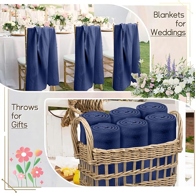 24 Pcs Fleece Blankets Bulk 60 x 50 in, Throw Blankets in Bulk for Wedding Bed Couch Outdoor Use Homeless (Blue)
