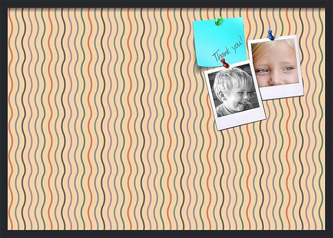 PinPix 40x28 Inch Cork Bulletin Board. This Decorative Framed Pin Board Comes with Multi Color Waves Design and a Satin Black Frame. Ideal for Home Office Decor or Message Board (PinPix-565)