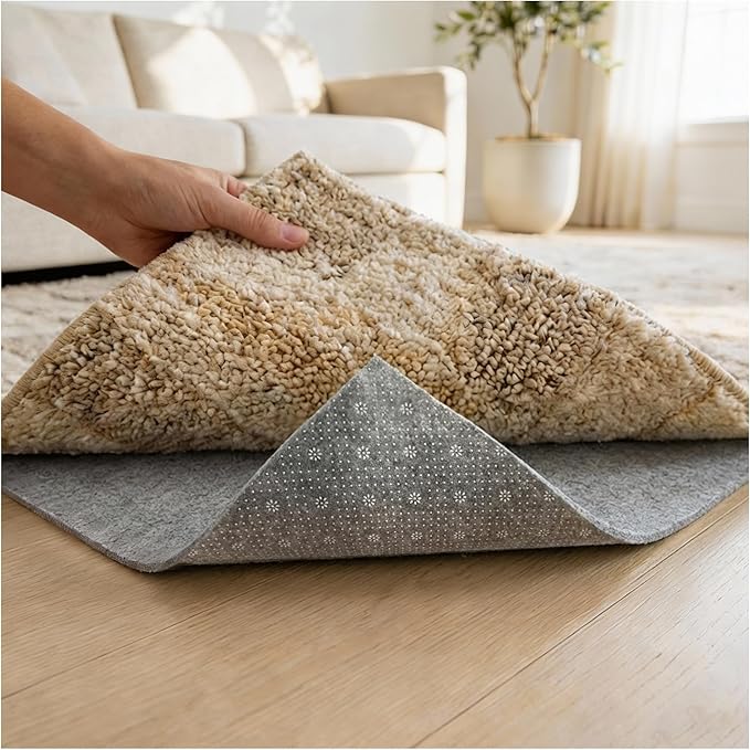 Felt Rug Pad with Gripper Dots, 5x7 Ft Non-Slip Rug Underpad with PVC Backing, 1/6" Thick Cushioned Carpet Pad Gripper for Hardwood Floors, Vinyl & Tile, Under Rug Padding Floor Protection