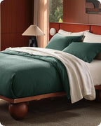 Bedsure Cotton Duvet Cover Queen - 100% Cotton Waffle Weave Forest Green Duvet Cover Queen Size, GentleSoft™ and Breathable Bedding Set for All Season, 3 Pieces, 90"x90"
