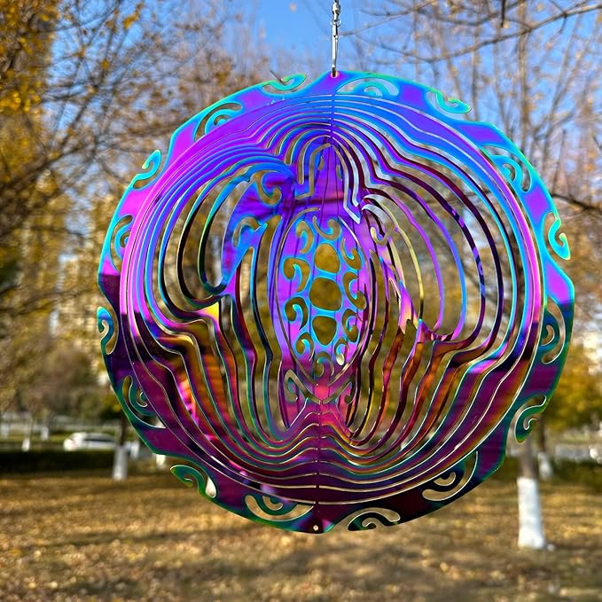 Wind Spinner Outdoor Metal 3D Wind Spinner Hanging Turtle Yard Garden Decor Gifts Stainless Steel Turtle Spinners with 360° Rotating Hook