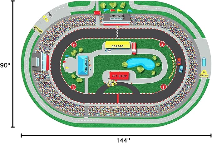 KIDCARPET.COM Race Car Play Mat Rug | Interactive Activity Carpet for Preschool Playroom Toy Car Track, 7'6" x 12'