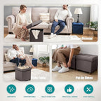 BRIAN & DANY Small Ottoman with Storage, Small Storage Ottoman, Folding Foot Stool with Wood Legs for Living Room and Bedroom Linen Rest Seat, 12.6"x12.6"x12.8" - Brown