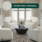 Studio Living® Lydia 35.3" Swivel Accent Chair, Modern Boho, Fully Assembled, Pocket Coil Comfort, Round Swivel Base Leg, Soft Chenille Fabric, Cream