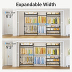 Timate F3 Plus Wall Mounted Clothes Rack Industrial Pipe Clothing Rack for Hanging Clothes, Heavy Duty Clothes Rack with Shelves, Expandable Garment Rack Wall Closet System, Black Pipe Closet Kit