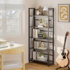 BHG Vintage Multifunctional Folding Bookshelf, No-Assembly Plant Stand Storage Rack Shelves for Home Office (Gray, 5-Tier)