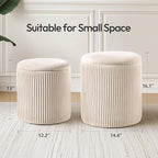 Ottoman with Storage Set of 2, Velvet Round Storage Ottoman, Upholstered Sponge Vanity Stool Support 300lbs, Multifunctional Coffee Table Foot Rest Ottoman for Living Room Bedroom, Beige