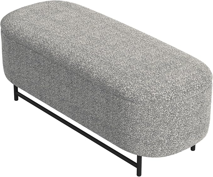 HomePop Ellipse Modern Storage Bench with Metal Legs |Homepop Home Décor|Bench with Storage for Living Room & Bedroom - Gray