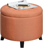 Convenience Concepts Designs4Comfort Round Storage Ottoman 19.75" - Versatile Contemporary Foot Stool for Living Room, Office, Coral Fabric