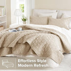 Comfort Spaces Queen Quilt Set Modern Reversible Diamond Coverlet Queen Bedding Set Cozy Quilted Winter Layer, All Season Lightweight Soft Queen Size Quilt, Kienna, Full/Queen Beige Diamond 3 Piece