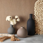 Ceramic Vase Set of 3, Vases Home Decor, Neutral Rustic Modern Farmhouse Decor, Pottery Vases for Pampas Grass Dried Fresh Flowers, Living Room Kitchen Bedroom Bathroom Entryway Mantel Shelf (Black)