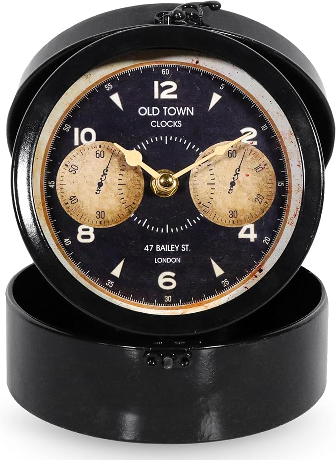 Vintage Jewel Box Table Clock, Vintage Decorative Desk and Shelf Clock, Mantel Clock Farmhouse Clocks, Home Décor for Living Room, Bedroom, Bedside, Desk, Gift Clocks (Black)