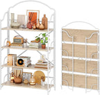 4NM No Assembly Extra Wide Folding Bookshelf for Living Room, 4 Tiers Collapsible Book Shelves Open Industrial Foldable Bookcase Storage Shelf for Home Office - Cloud Oak