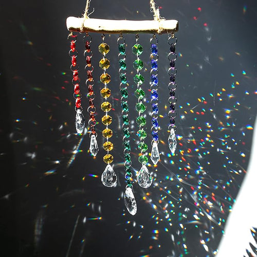 12inch Hanging Crystal Prism Suncatcher Window Garden Decoration Ornament for Christmas Tree Rainbow Glass Beads Chain Pendant Crystal Wind Chimes