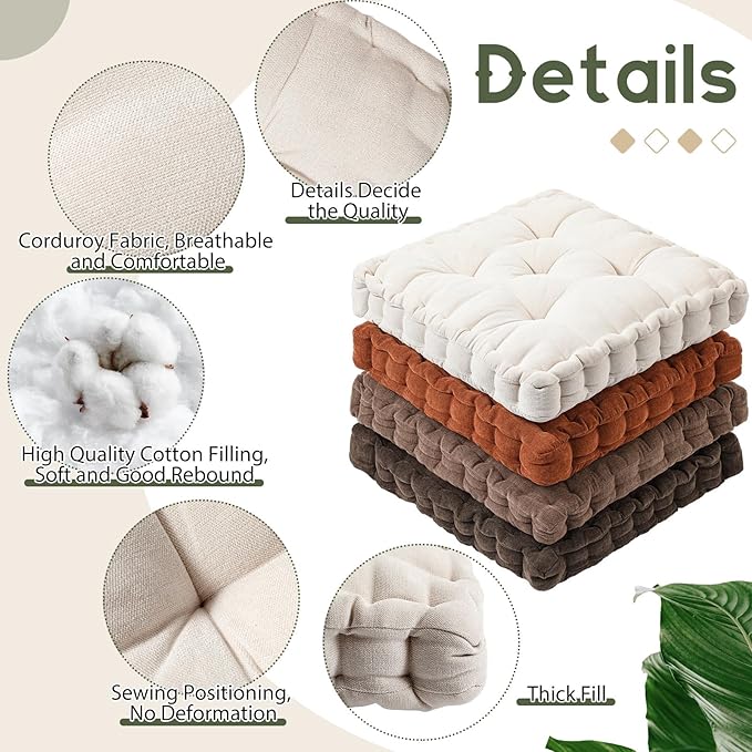 Jerify Floor Pillow Cushions 22 x 22 Inch Round Square Large Meditation Floor Pillow for Classroom Adult Meditation Picnic Party Seating Learning Daycare School(15x15x5'',Square,Mixed Brown)