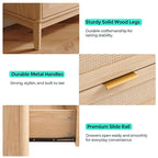 LINSY HOME Rattan Dresser with 6 Deep Drawers, 47" Wide Long Chest of Drawers, Mid Century Modern Tall Dresser, Large Wood Boho Storage Cabinet for Bedroom with Metal Handle and Durable Legs, Oak