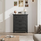 GarveeHome 4 Dresser for Bedroom, 34.8" Tall Vertical Drawer Dresser with Large Storage, Freestanding Wooden Closet Chest for Bedroom, Living Room, Black