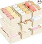 DIMJ Drawer Organizer Clothes - Underwear Organizer Small Sock Organizer Closet Organizers and Storage Box Dresser Drawer Dividers for Baby Clothes, Bra, Socks, Belt, Tie, Set of 9, Beige