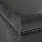 SIMPLIHOME Avalon Storage Ottoman Bench - 48 inch Wide Upholstered Vegan Leather Rectangular Lift-Top Ottoman in Distressed Black, Contemporary Storage Bench for Living Room with High-Density Foam