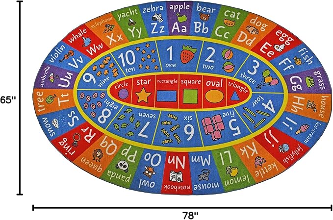 KC Cubs ABC Alphabet, Numbers and Shapes Educational Learning & Fun Game Play Area Non Slip Boy & Girl Kids Rug Carpet for Children Bedroom, Toddler Classroom & Baby Playroom Mat, Playtime Activity