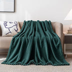 DISSA Fleece Blanket Twin Size – 60x80, Green - Soft, Plush, Fluffy, Fuzzy, Warm, Cozy – Perfect Throw for Couch, Bed, Sofa - with Pompom Fringe - Flannel Blanket