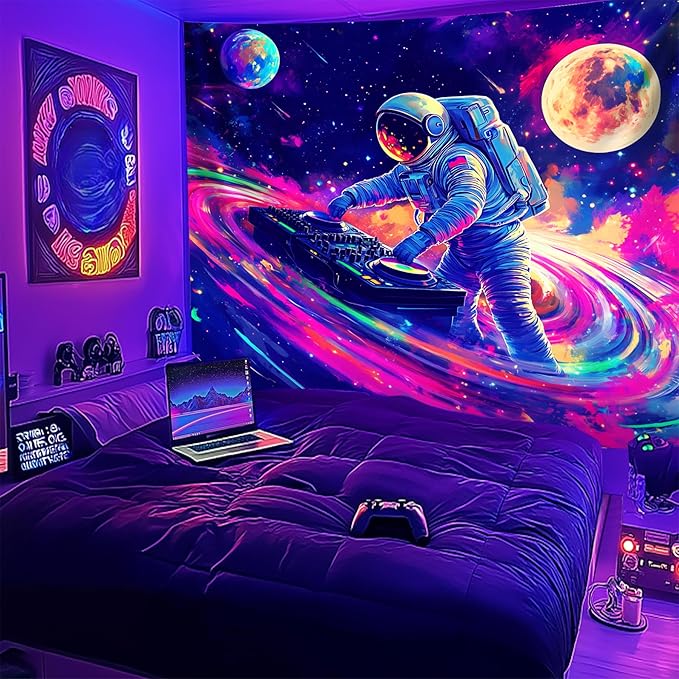 NYZE Blacklight Tapestry Music Wall Tapestry Art Party Banner Colourful Poster Design Tapestries for Hip Hop College Dorm Room Bedroom Wall Decor 59in×51in