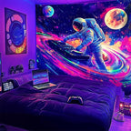 NYZE Astronaut Space Tapestry for Bedroom, Glow in the Dark Room Decor Wall Tapestries, Cool Galaxy Planet Wall Hanging, Wall Hanging for Men Guys Gamer Room Dorm Living Room 90x70 in