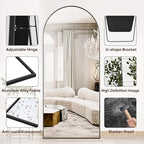 Suidia Arched Full Length Mirror, 71"x28" Floor Mirror Freestanding, Floor Standing Full Body Mirror with Stand for Bedroom, Hanging Leaning Mounted for Living Room Cloakroom, Black