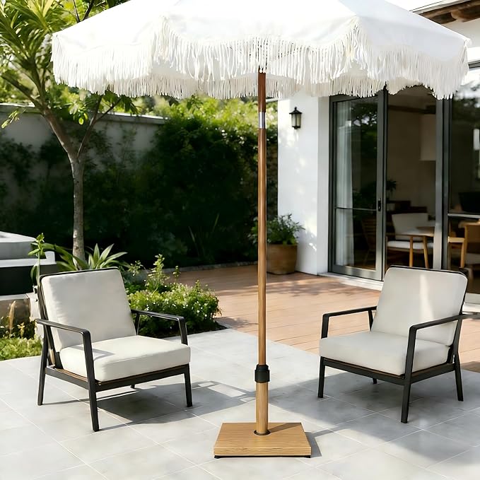 45lbs Patio Umbrella Base, Heavy Duty Fringe Umbrella Stand Pre-Filled Concrete, No Sand/Water Needed, Fits 6-12ft Market Umbrella, Wind-Resistant for Deck, Poolside, Balcony