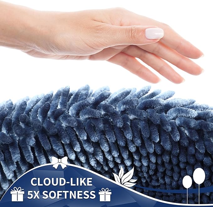 Yimobra Chenille Bathroom Rugs Non Slip, Extra Thick Soft Absorbent Bath Rug, Machine Washable Quick Dry Bath Mat for Bathroom Floor, Tub and Shower, Home Decor Accessories, 24x17, Light Blue