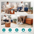BRIAN & DANY Ottoman with Storage, Small Storage Ottoman for Dorm, Linen Folding Ottoman Foot Stool with Legs for Living Room and Bedroom, 15"x15"x15" - Orange