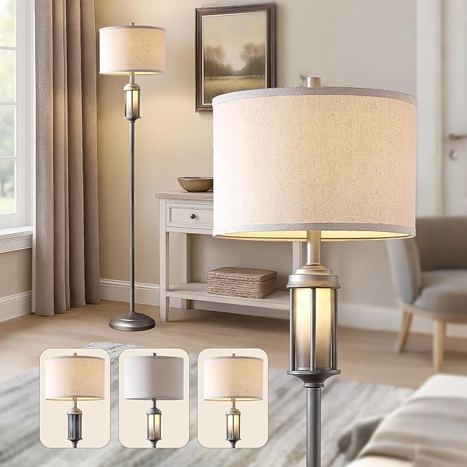 65'' Industrial Floor Lamp for Living Room Bedroom with 2 Light Sources, Modern Metal Tall Standing Lamp with Nightlight, Rustic Floor Light for Home Office Corner, Bulbs Included