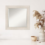 Amanti Art White Wall Mirror 25x25 Hardwood White Wash Square Bathroom Mirror for Wall Decor Living Room, Medium Country Rustic Wood Frame, Hangs Horizonally and Vertically, Bathroom Decor, Beveled