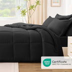 Love's cabin King Size Comforter Set Ash Black, 7 Pieces King Bed in a Bag, All Season Bedding Sets with 1 Comforter, 1 Flat Sheet, 1 Fitted Sheet, 2 Pillowcase and 2 Pillow Sham