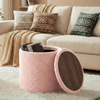 17" Foldable Boucle Round Storage Ottoman,Space-Saving Footrest/Seating/Coffee Table for Small Apartments,Dorms & Bedrooms-Pink
