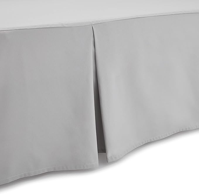 Amazon Basics Lightweight Pleated King Size Bed Skirt, Fade Resistant, Machine Washable, King, Light Grey, Solid
