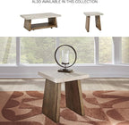 Signature Design by Ashley Brendalhouse Casual End Table with Faux Cement Top and Double Plinth Base, Solid Mango Wood, Melamine Laminate, Casually Cool Design, Light Brown & White