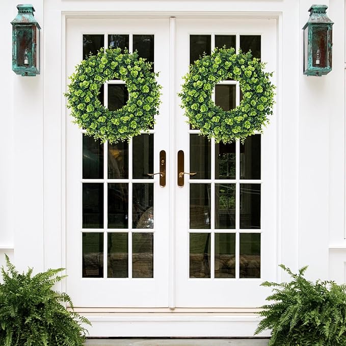 20Inch Boxwood Wreaths, Spring Summer Wreath for Front Door Perfect for Winter All Season Year Round Decor, Faux Boxwood Wreaths Ideal for Front Door Indoor Outdoor Windows Farmhouse