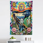Ambesonne Trippy Tapestry, Tie Dye Effect Esoteric Sun Moon Psychedelic the Scream Interpretation with Flowers, Fabric Wall Hanging Decor for Bedroom Living Room Dorm, 30" X 45", Multicolor
