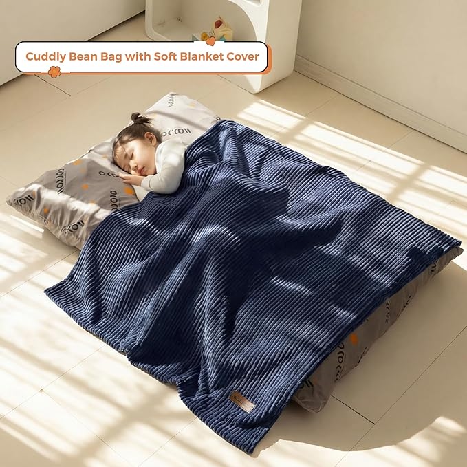 MAXYOYO 3 in 1 Kids Bean Bag Chair Bed, Convertible Chair Folds from Bean Bag to Lounger, Child Floor Sofa for Gaming, Reading, Floor Mattress with High-Density Foam Filling