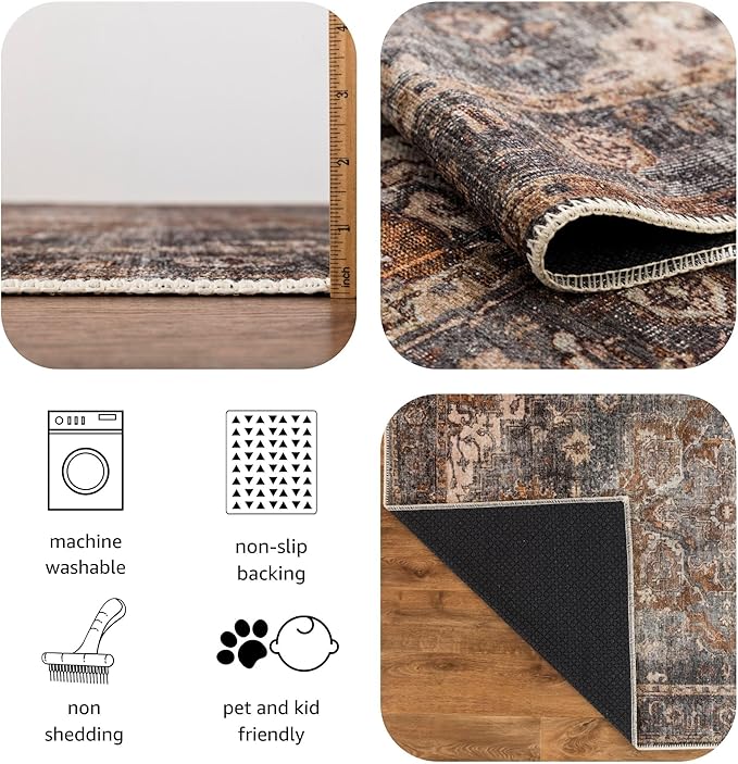 Keen Home Design 4x6 Rug - Machine Washable Area Rug with Non-Slip Backing, Ideal for Living Room, Dining Room, Bedroom - Vintage, Easy Clean, Durable, Low Pile Rug - (4' x 6')