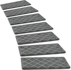 PURE ERA Bullnose Carpet Stair Treads Set Tape Free Non-Slip Indoor Stair Protectors Pet Friendly Rugs 9.5" x 30"(14 Pieces,Grey Diamond Trellis)