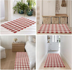 Waffle Bath Mat, Boho Christmas Bathroom Rugs Non Slip Washable Absorbent Checkered Bathroom Mat Quick Dry Cute Bath Mat, 30"x20" Red and White