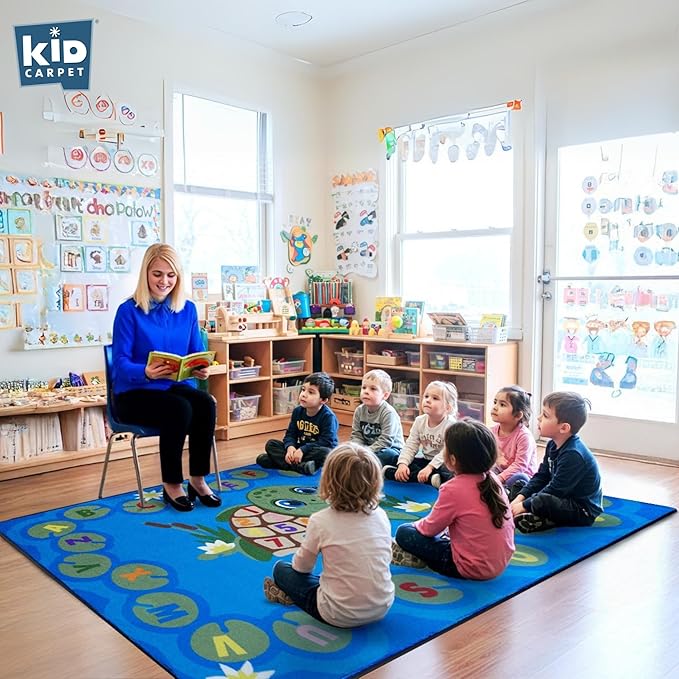 KIDCARPET.COM Turtle Pond Circle Time Rug 6' x 8'6" Rectangle, Educational Classroom Rug, Kids Learning Play Mat | Area Rug for Bedroom or Playroom