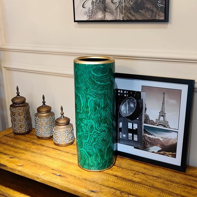 Umbrella Stand Umbrella Bucket Umbrella Rack Barrel Floor Vase Modern Style for Storing Canes Walking Sticks for Entryway Porch Indoor Malachite Green 24‘’High