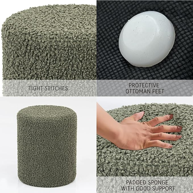Get Set Style Modern Round Ottoman with Soft Padded Seat, Multifunctional Vanity Stool for Makeup, Upholstered Footrest Stool Ottoman Foot Stool for Living Room, Bedroom